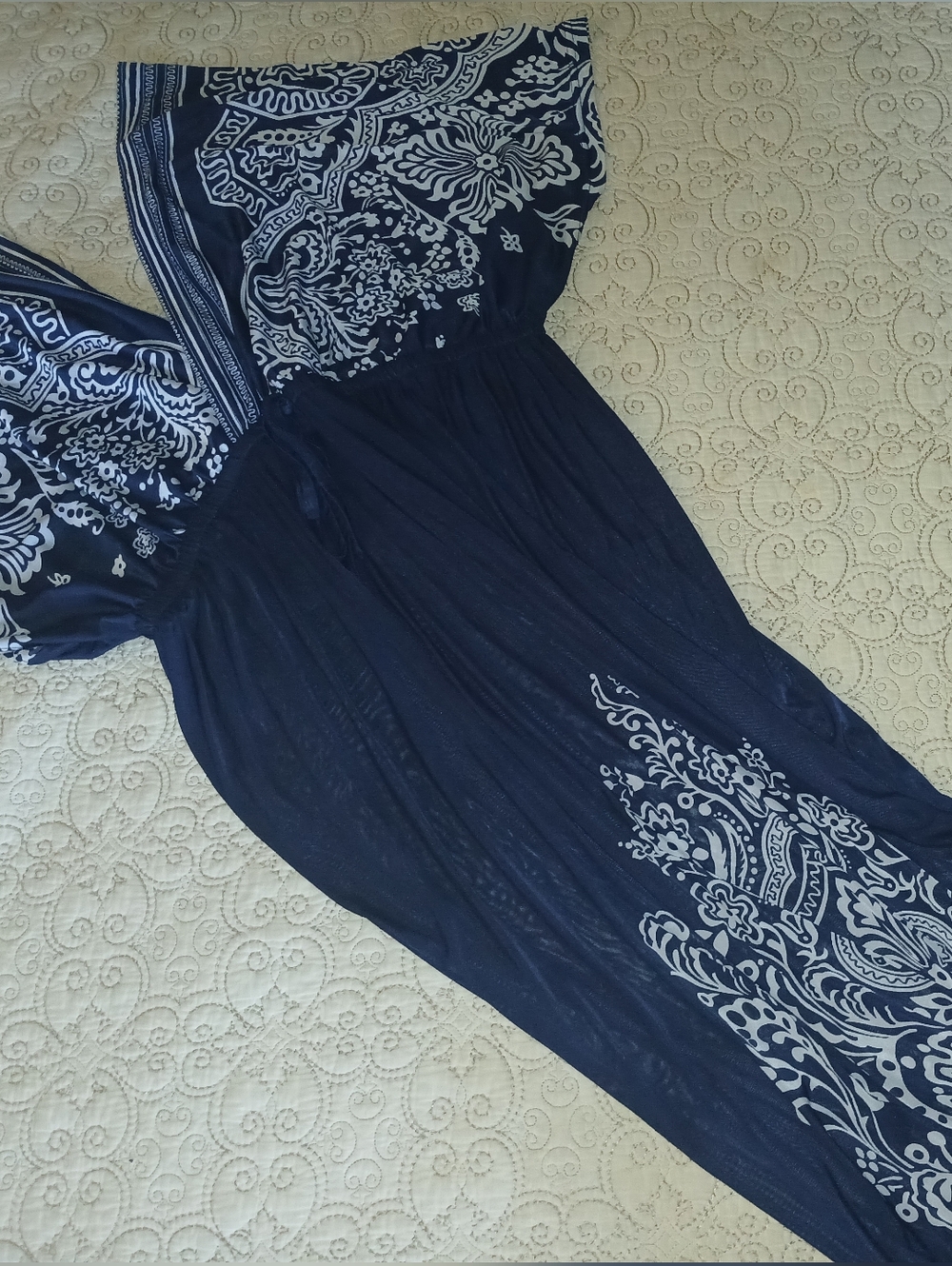 Navy Printed Maxi Dress - Elegant Blue Pattern Size 3X